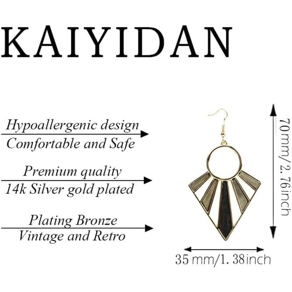 Wooden Geometric Shaped Boho Dangle Statement Vintage Dainty Earring for Women - Picture 4 of 9